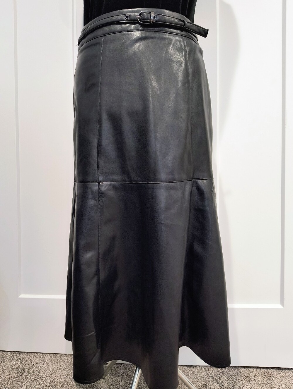 Mark New York Women's Black Faux Leather A-Line Flare Skirt